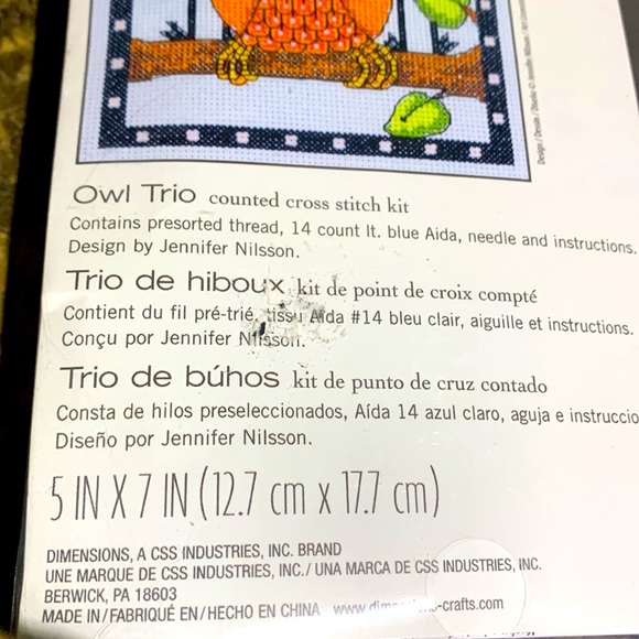 Cross Stitch Kit. Owls Trio 5 x 7 inch - Picture 5 of 5